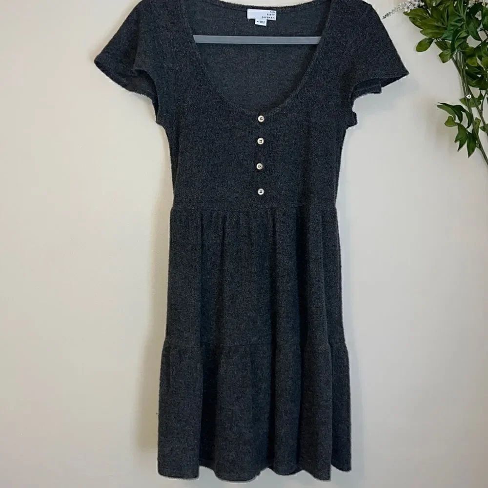 Charcoal Grey Flutter Sleeve Sweater Dress Size: Medium